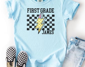 1年生の男の子用カスタムシャツ、子供の初登校日シャツ、男の子の初登校日シャツ、初登校日用シャツ、1年生のカスタムシャツ