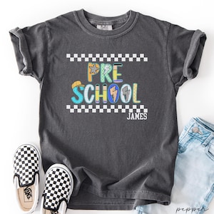Camiseta personalizada para niños de preescolar, camiseta para el primer día de clases, camiseta para el primer día de clases, camiseta personalizada con nombre para preescolar, camiseta personalizada para preescolar.