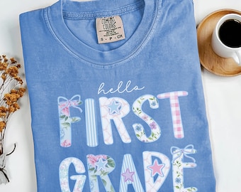 T-shirt met comfortkleuren eerste leerjaar, leraarsshirt eerste leerjaar, gingangleraar eerste leerjaar, leraarsshirt eerste leerjaar, grandmillenial eerste leerjaar