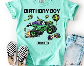 Camiseta de cuarto cumpleaños para niño, camiseta de camión monstruo para cuarto cumpleaños, camiseta de camión para cuarto cumpleaños, camiseta de cumpleaños 4, camiseta de camión monstruo para cuarto cumpleaños