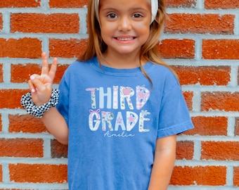 Custom third grade  shirt,back to school shirt,3rd grade shirt,third grade shirt for kids,gingham third grade,custom name shirt third grade