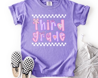 Camiseta de tercer grado, camiseta de regreso a clases, camiseta de tercer grado, camiseta de tercer grado para niños, primer día de clases para niñas, colores cómodos de tercer grado