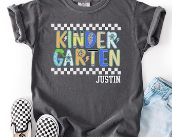 Custom Kindergarten boys shirt,Kids first day of school shirt,boys first day of school shirt,first day of school,kindergarten name shirt