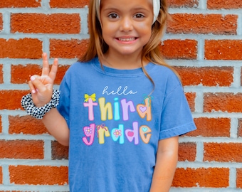 Camiseta de tercer grado, camiseta de regreso a clases, camiseta de tercer grado, camiseta de tercer grado para niños, primer día de clases para niñas, colores cómodos de tercer grado