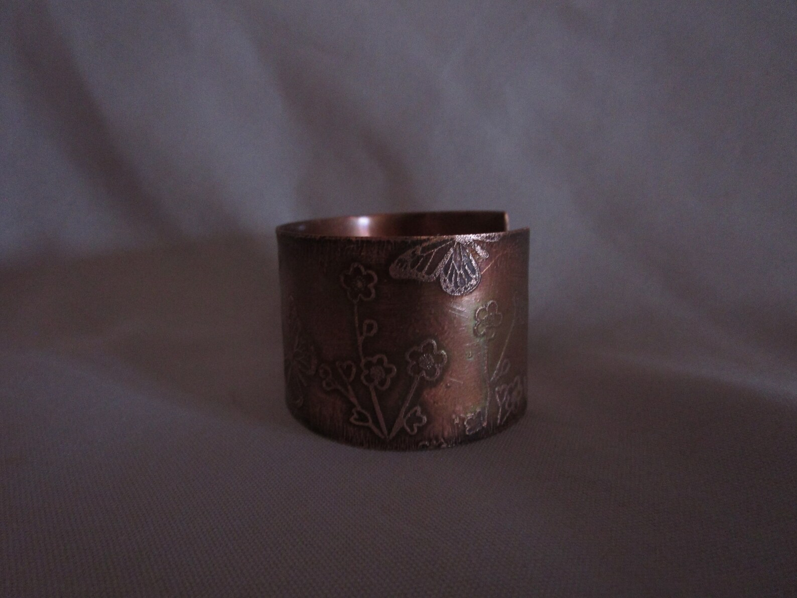 Verdigris Patina Solid Brass Victorian Butterfly Motif Cuff - View #9