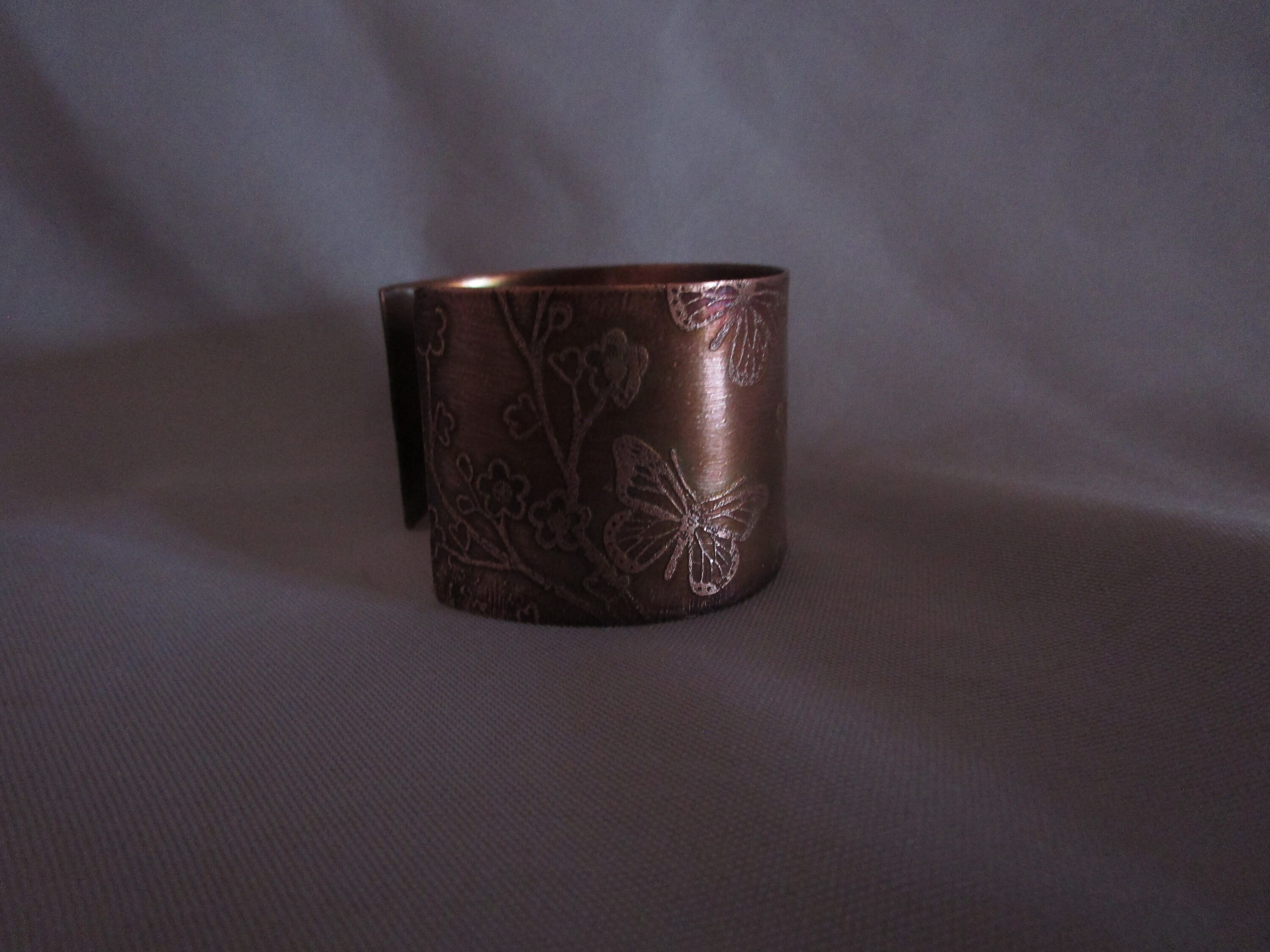 Verdigris Patina Solid Brass Victorian Butterfly Motif Cuff - View #7