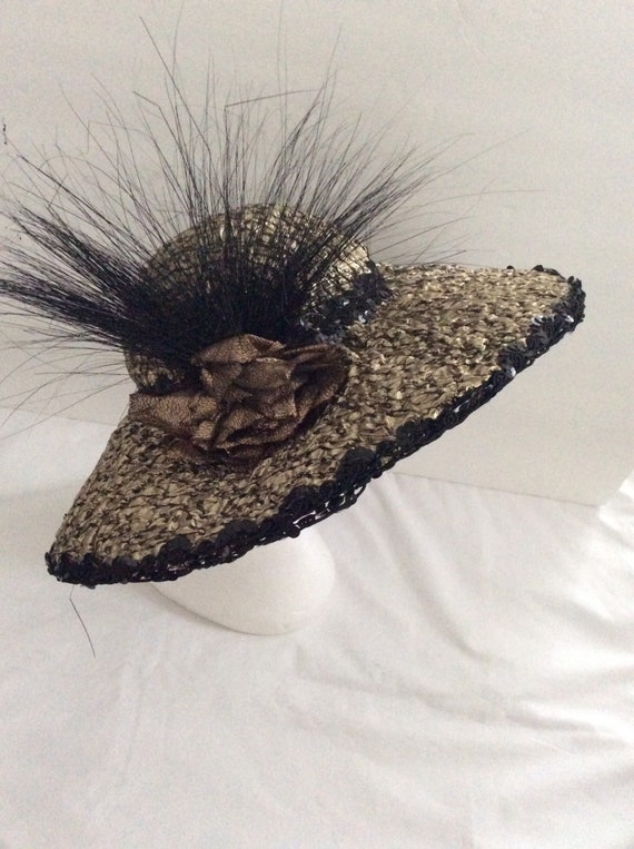 60s-70s Rare Michael Howard Black and Gold Hat - Etsy display picture 1