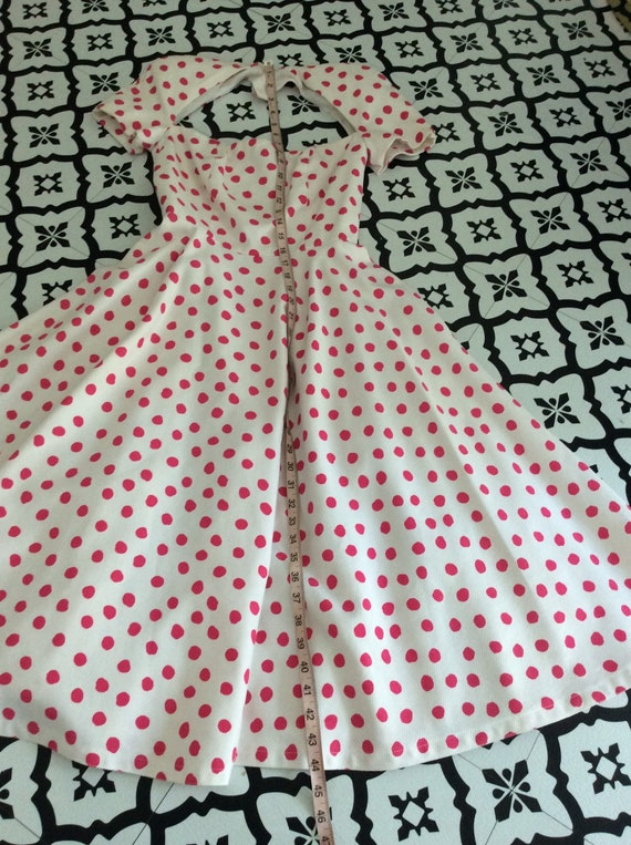 70s Victor Costas pink polka dots dress/w belt - image 8