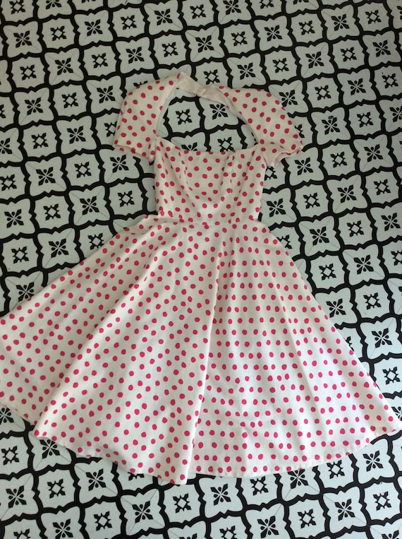 70s Victor Costas pink polka dots dress/w belt - image 2