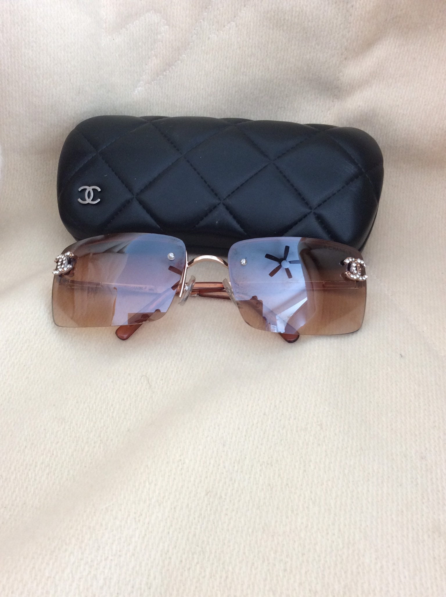 CHANEL Chanel Sunglasses 4093-B brown gold lens coco mark rhinestone with  case