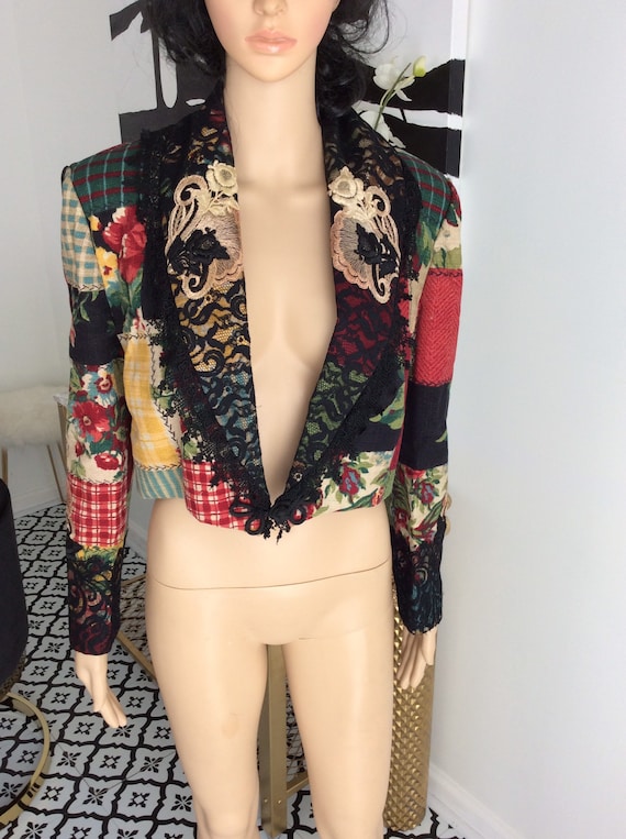 Vintage Linda Harris patchwork cropped jacket - image 1