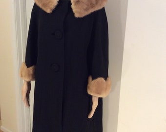 Vintage Franklin Simon tweed fur collar coat Medium