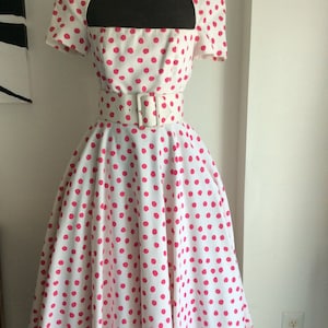 70s Victor Costas pink polka dots dress/w belt