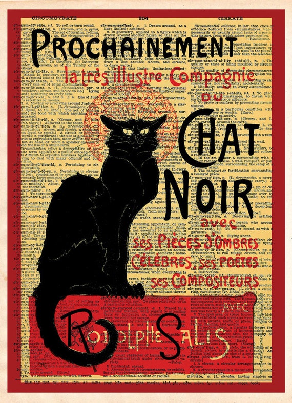 Le Chat Noir Black Cat French Cabaret Poster Dictionary Page Art Print
