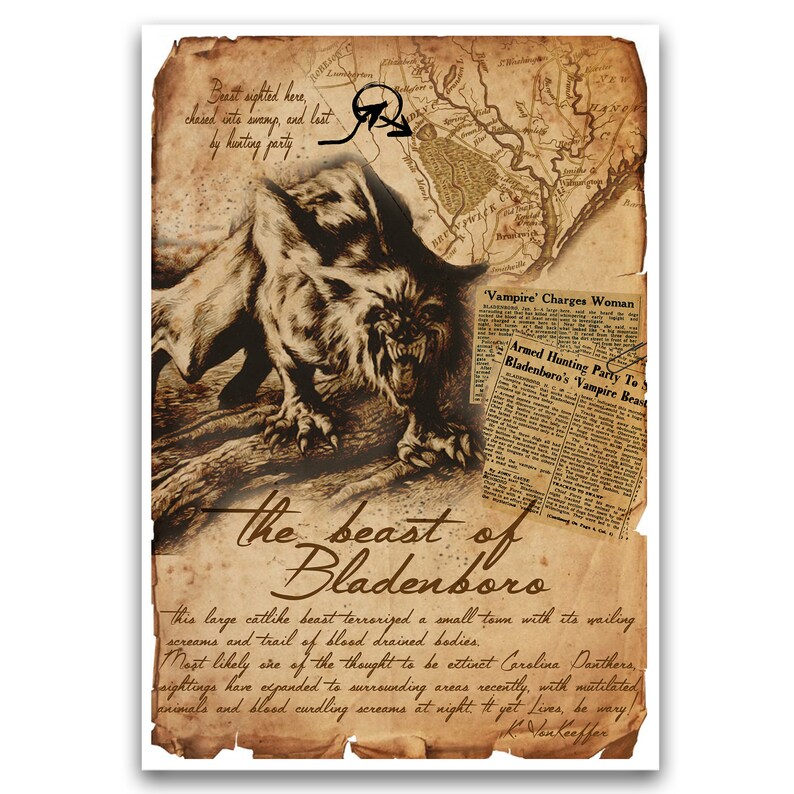 Beast of Bladenboro weird North Carolina american folklore Etsy