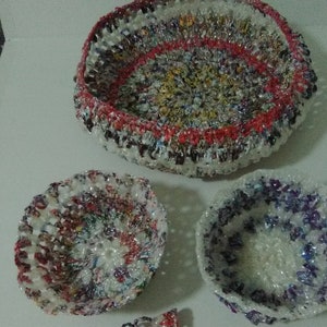 Innovative Flex-A-Bowl Baskets made from PLARN: Plastic Bag Yarn to Reduce Reuse Recycle Flexible Stretchy Bowl Baskets to Decorate in Style image 1