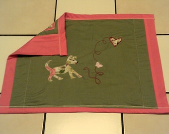 Adorable 2 Sided Doggie Quilt.  Both Sides Different & Unique. Comfy Lively Floral Puppy or Small Dog Mat Rug Blanket Cover. Cute Patchwork.