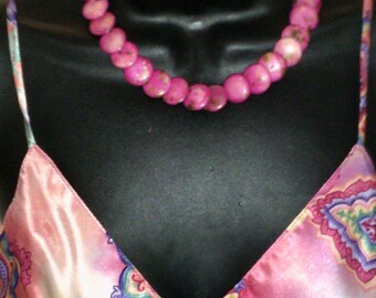 Unique Pink Vintage Treasure from India! Tie-dye Look Chic Unique Pink Turquoise Choker. Exquisite Quality Crafting. Stylish Elegant Beauty!