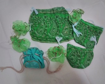 SALE! Beautiful Shades of Green Jewelry Sachet Pouches. Traditional Chic Paisley Deep Turquoise Golden Green. Variety Shapes Styles & Sizes