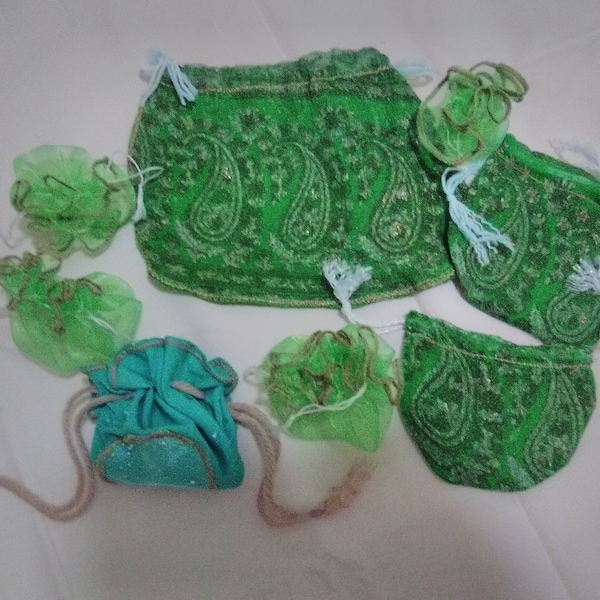 SALE! Beautiful Shades of Green Jewelry Sachet Pouches. Traditional Chic Paisley Deep Turquoise Golden Green. Variety Shapes Styles & Sizes