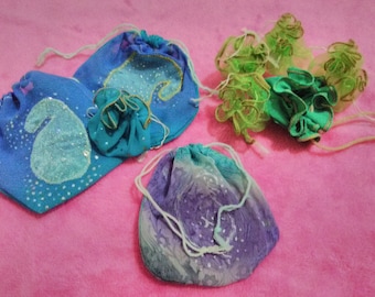 Fashionable Glamour Sachets Jewelry Pouches in Blue Purple Chiffon or Chiffon Georgette. Sold as a Set or Individually. Artistic Pretty Chic