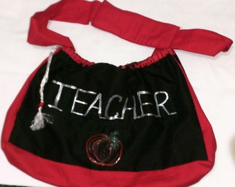 THANK Your Teacher! Teachers Have Class! Fabric 2 Sided Adjustable Teacher Bag. Reliable Handy Practical Sensible! Light Sturdy Made to Last