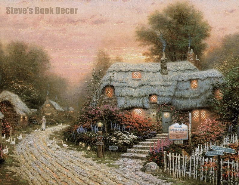 Unframed Vintage Illustration Cottage Art Print Wall Art Home Decor Thomas Kinkade Art Print Olde Porterfield Tea Room