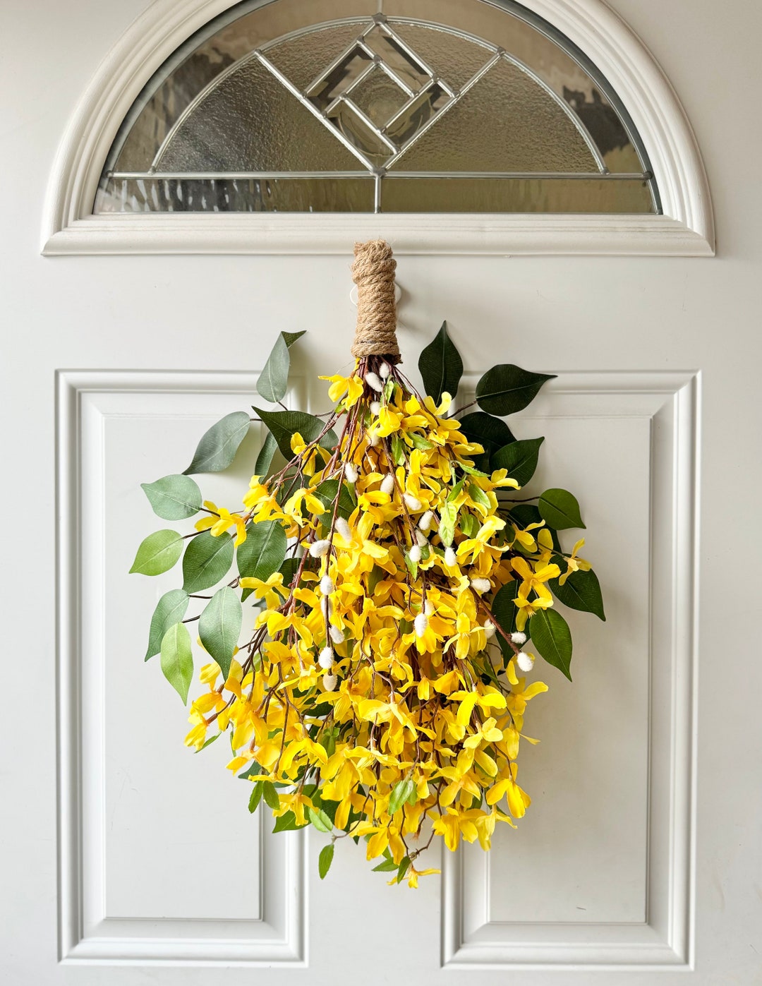 31" Decorative Forsythia Artificial Floral Teardrop Swag