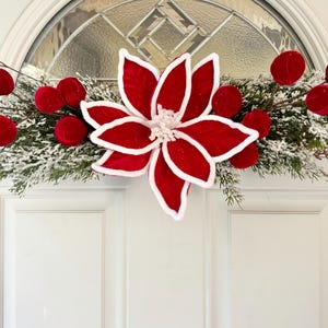 Christmas Swags, Red Poinsettia Wreath, Red Velvet Holiday Wreath, Christmas Wreath for Front Door, Santa Wreath Swag, Holiday Wreath Swag