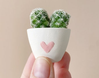 Better Together Mini Cactus and Mini Heart Planter, Handmade Ceramic Planter,  Mini Cactus, Cactus Plant, Cactus Planter