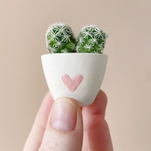 Better Together Mini Cactus and Mini Heart Planter, Handmade Ceramic Planter,  Mini Cactus, Cactus Plant, Cactus Planter