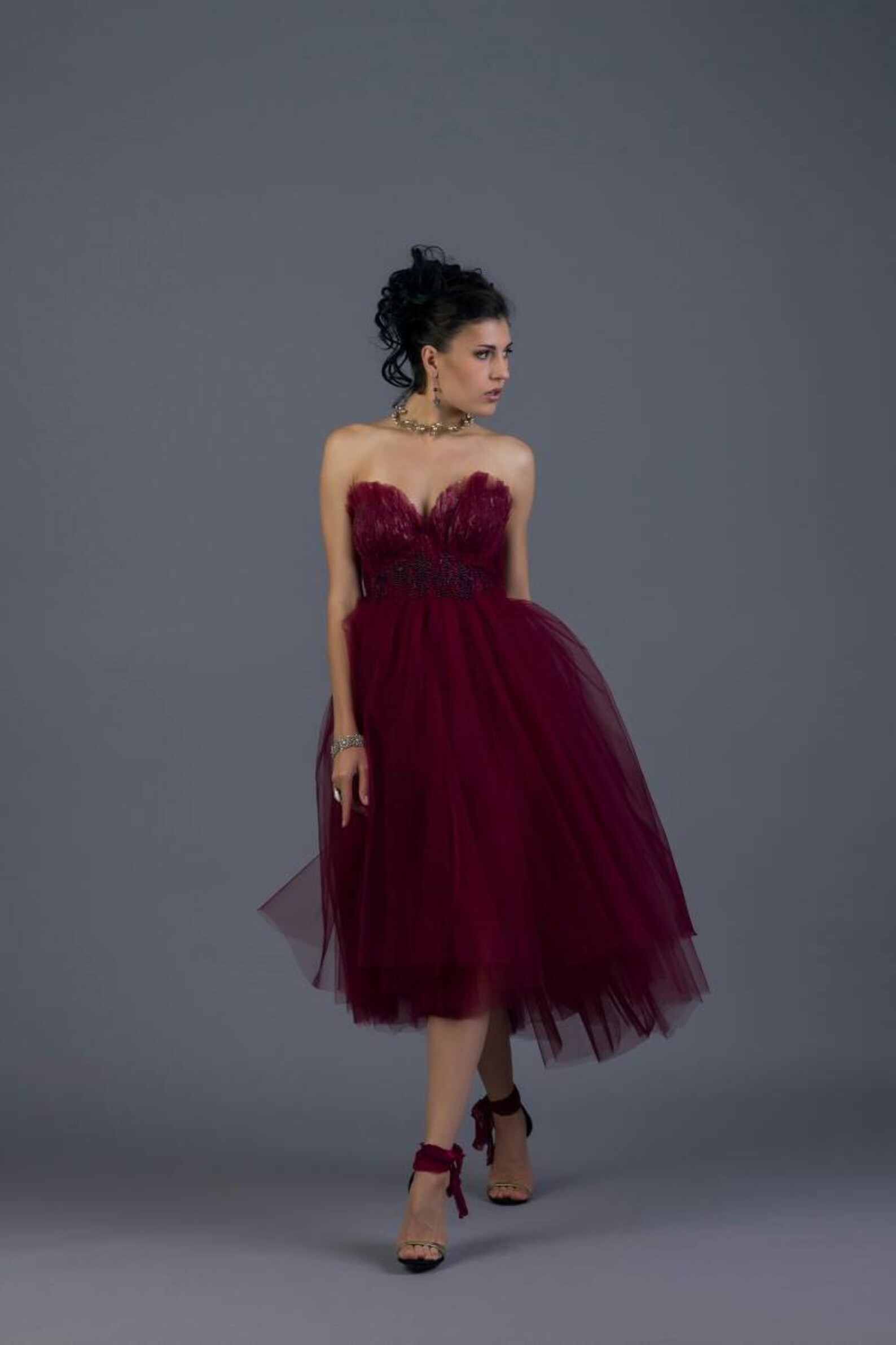 Red Wine Beaded Cocktail Dress Etsy