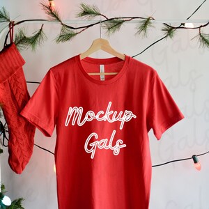 Bella Canvas 3001 Mockup | Bella Canvas Red T-Shirt Mockup | Christmas T-shirt Mockup | Model Mockup | Holiday T-shirt Mock-up