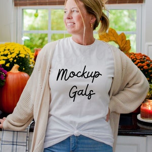 White Bella Canvas 3001 Mockup | Fall Shirt Mockup | Autumn Mockup | Fall T-Shirt Mockup | Fall Mockup | Pumpkin Mock Up | Fall Mock-up
