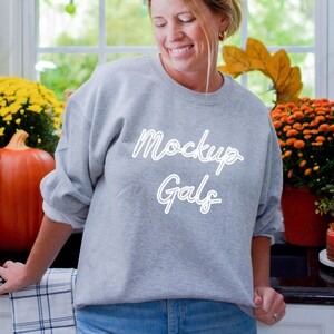 Gray Gildan 18000 sweatshirt Mockup | Fall Shirt Mockup | Autumn Mockup | Fall T-Shirt Mockup | Fall Mockup | Pumpkin Mock Up Fall Mock-up