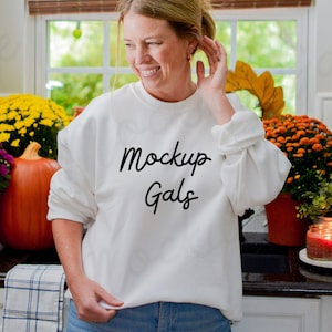 White Gildan 18000 sweatshirt Mockup | Fall Shirt Mockup | Autumn Mockup | Fall T-Shirt Mockup | Fall Mockup | Pumpkin Mock Up Fall Mock-up