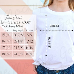 Bella Canvas 3001Y Size Chart | Bella and Canvas 3001Y Size Chart | Size Chart for Bella and Canvas 3001Y | Kids Size Chart Mockup