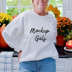 White Gildan 18000 sweatshirt Mockup | Fall Shirt Mockup | Autumn Mockup | Fall T-Shirt Mockup | Fall Mockup | Pumpkin Mock Up Fall Mock-up