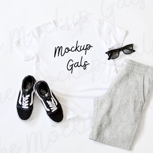 Boys Bella Canvas 3001Y Youth T-Shirt Mockup | Bella Canvas White Boys Tee Mockup | Boys Flat Lay | Boys T-shirt Mockup | Kids mockup