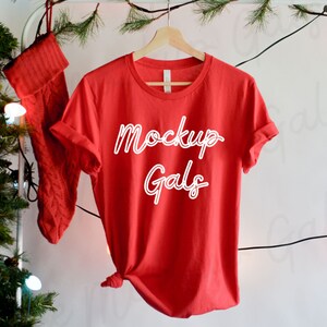 Bella Canvas 3001 Mockup | Bella Canvas Red T-Shirt Mockup | Christmas T-shirt Mockup | Model Mockup | Holiday T-shirt Mock-up