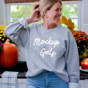 Gray Gildan 18000 sweatshirt Mockup | Fall Shirt Mockup | Autumn Mockup | Fall T-Shirt Mockup | Fall Mockup | Pumpkin Mock Up Fall Mock-up