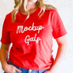 Bella Canvas 3001 Mockup | Bella Canvas Red T-Shirt Mockup | Christmas Mockup | Model Mockup | Holiday T-shirt Mock-up