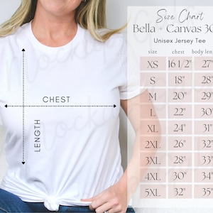 Bella Canvas 3001 Size Chart | Bella and Canvas 3001 Size Chart | Size Chart for Bella and Canvas 3001 | Size Chart Mockup