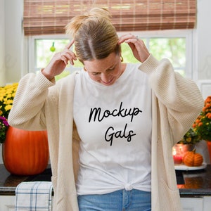 White Bella Canvas 3001 Mockup | Fall Shirt Mockup | Autumn Mockup | Fall T-Shirt Mockup | Fall Mockup | Pumpkin Mock Up | Fall Mock-up