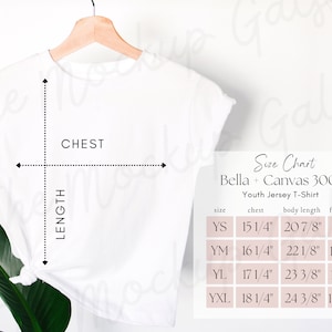 Bella Canvas 3001Y Size Chart | Bella and Canvas 3001Y Size Chart | Size Chart for Bella and Canvas 3001Y | Kids Size Chart Mockup