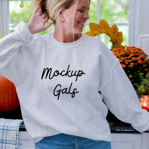 White Gildan 18000 sweatshirt Mockup | Fall Shirt Mockup | Autumn Mockup | Fall T-Shirt Mockup | Fall Mockup | Pumpkin Mock Up Fall Mock-up