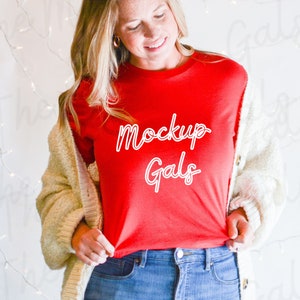 Bella Canvas 3001 Mockup | Bella Canvas Red T-Shirt Mockup | Christmas Mockup | Model Mockup | Holiday T-shirt Mock-up