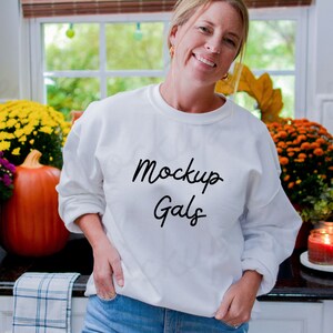 White Gildan 18000 sweatshirt Mockup | Fall Shirt Mockup | Autumn Mockup | Fall T-Shirt Mockup | Fall Mockup | Pumpkin Mock Up Fall Mock-up