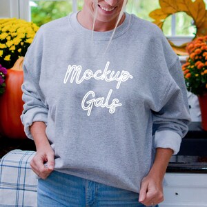 Gray Gildan 18000 sweatshirt Mockup | Fall Shirt Mockup | Autumn Mockup | Fall T-Shirt Mockup | Fall Mockup | Pumpkin Mock Up Fall Mock-up