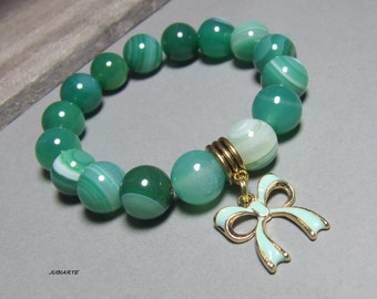 Bracelet d'agate émeraude, vert menthe, bracelet extensible, bracelet avec pierres précieuses, bracelet avec un arc